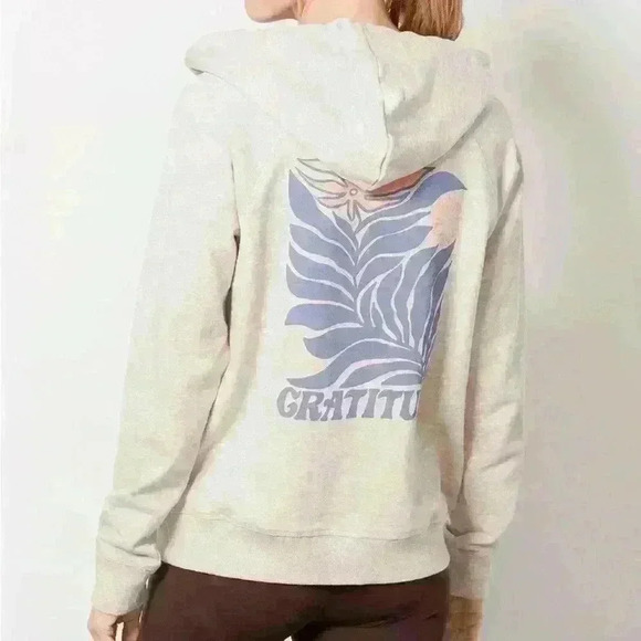 Spiritual Gangster NWT Gratitude SlubTerry Raglan Zip Hoodie OatmealHeather Sz S - Picture 1 of 15
